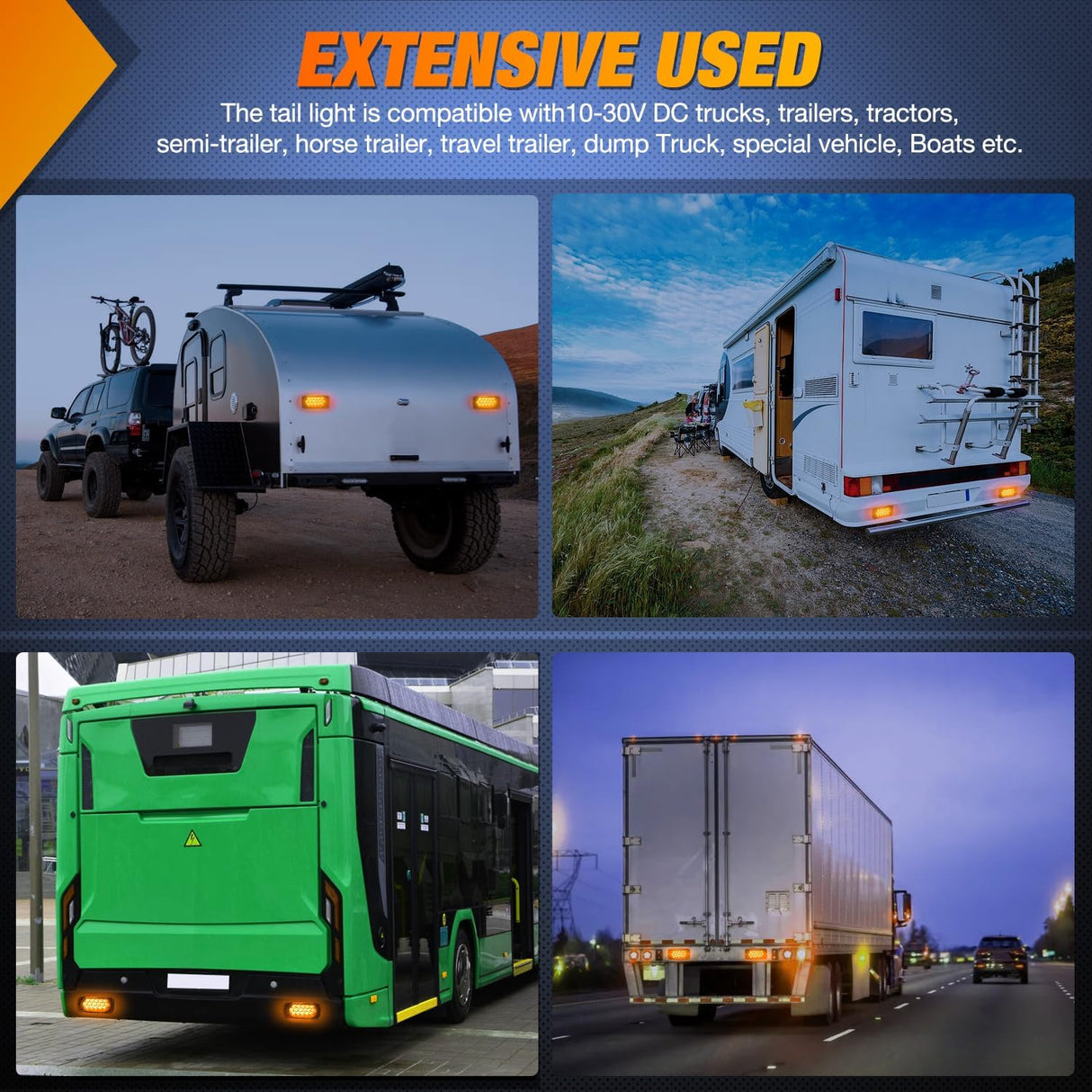 Taillight Assembly 4.4 Inch Aluminum Housing Tail Light 2 PCS 16 LED Amber Left Right Turn Signals Marker Lights Surface Mount IP67 Waterproof for 10-30V RV Camper Trailer Truck Bus Boat