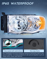 Headlight and Taillight Assembly Combo Compatible with 2002 2003 2004 2005 Ram 1500 2500 3500 Chrome Housing Amber Reflectors Headlamp with Red Tail Light