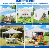 10x10 Pop Up Canopy Tent with 4 Sidewalls Portable Folding Outdoor Canopy Easy Setup Gazebo Waterproof Instant Popup Shelter Tent w Wheel Carry Bag sandbags for Events Parties Camping, White