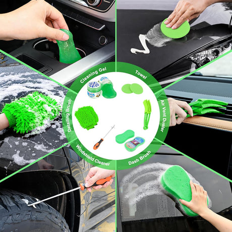 Automotive Tools 37PCS Car Detailing Kit Auto Cleaning Tools Wash Set with Storage Carry Bag Home Use for Interior Exterior Deep Clean Car Care Windshield Dashboard Seat Air Vents Wheels Tires, Green