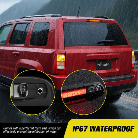 Third Brake Light Tail High Mount 3rd Stop Lights Smoked Lens Compatible with Jeep Patriot 2007 2008 2009 2010 2011 2012 2013 2014 2015 2016 2017 Van SUV Rear Center Cab Lamp