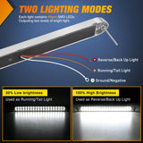 LED Tail Light 2PCS 17 Inch 40LED White Running Tail Reverse Back Up Lights w/Chrome Bezel Waterproof Surface Mount for 12V Towing Trailer Truck RV Camper Boat