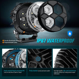 LED Pod Light 2 PCS 3.1 Inch 20W 4 LED Round Hyper Flood Beam Offroad Driving Lights w/18AWG Rocker Switch Wiring Harness Kit for Truck Motorbike Boat ATV UTV