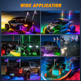 RGB LED Whip Light 2PCS 3FT with 6 Rock Lights Combo | APP and Remote Control with DIY Chasing Patterns Turn Signal Brake Reverse Functions and Spring Base for ATV UTV Jeep