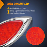 Trailer Tail Lights 2PCS 5.9Inch Teardrop 35LED Red Chrome | Bezel Marker Clearance Stop Brake Turn Signal Running Taillights IP67 Waterproof for Trailer Truck Pickup Camper RV