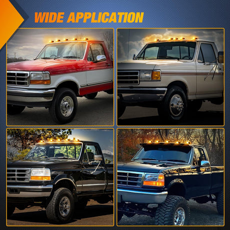 LED Cab Marker Lights 5 PCS 16 LED Smoke Lens Amber Clearance Roof Running Light Compatible with1984-1997 Ford F150 F250 F350 Pickup Trucks 1988-1997 Ford F Super Duty