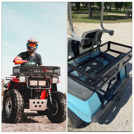 ATV Front Cargo Basket, 17 Inch W x 36 Inch L x 6.3 Inch H Racks and Baskets with Steel Mesh Frame, Heavy Duty ATV Storage Cargo Box Attachments for Luggage Carrier
