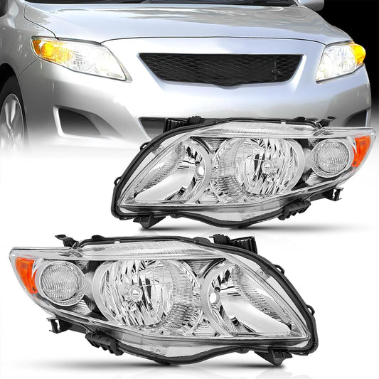 2009 2010 Toyota Corolla XLE/LE/Base Headlight Assembly Chrome Housing Amber Reflector Nilight