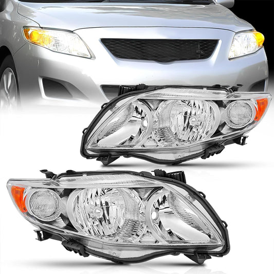 Headlight Assembly Chrome Housing Amber Reflector For 2009 2010 Toyota Corolla XLE/LE/Base Nilight