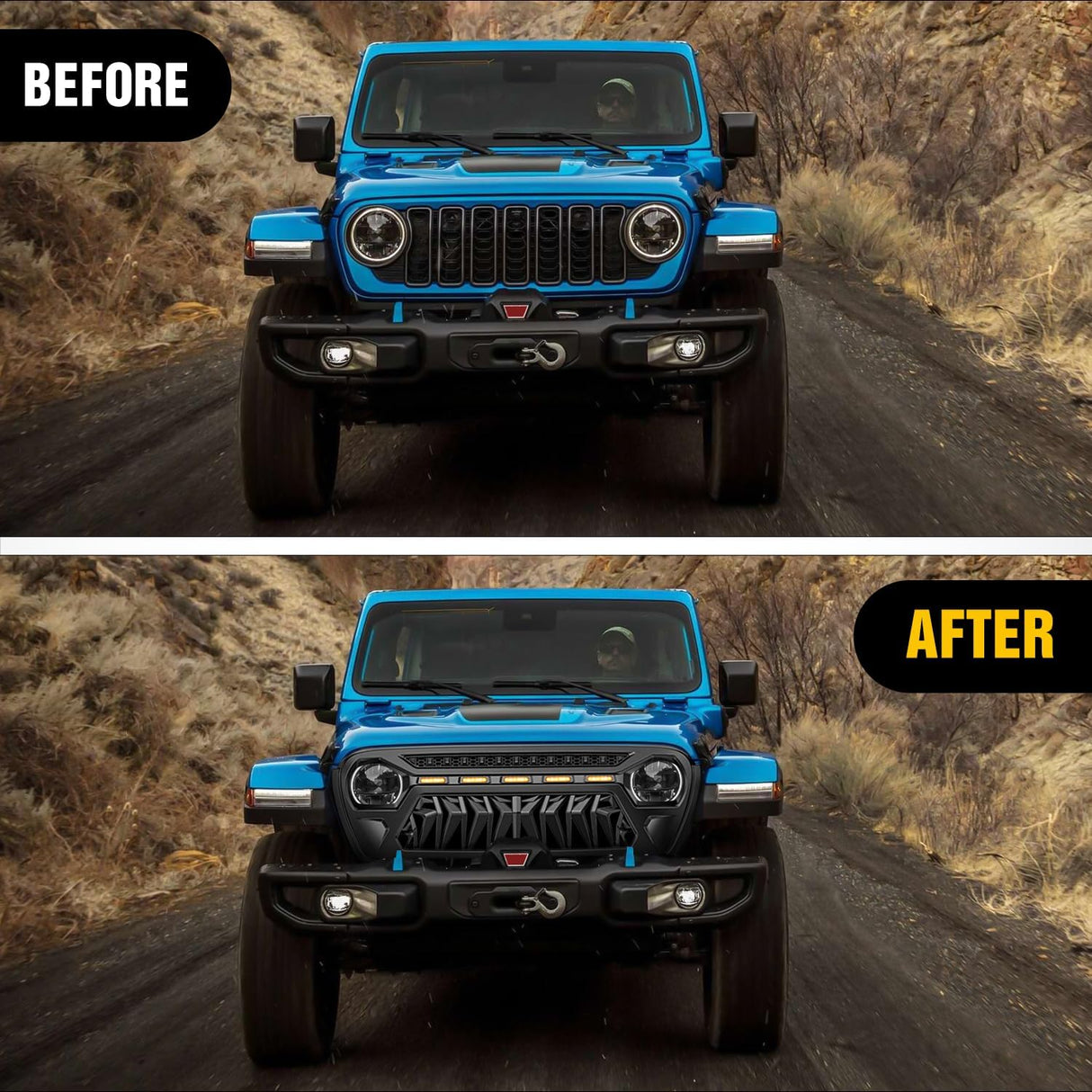 Front Grille Cover for 2018 2019 2020 2021 2022 2023 2024 2025 Wrangler JL and Gladiator JT with LED Amber Lights Matte Black