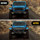 Front Grille Cover for 2018 2019 2020 2021 2022 2023 2024 2025 Wrangler JL and Gladiator JT with LED Amber Lights Matte Black