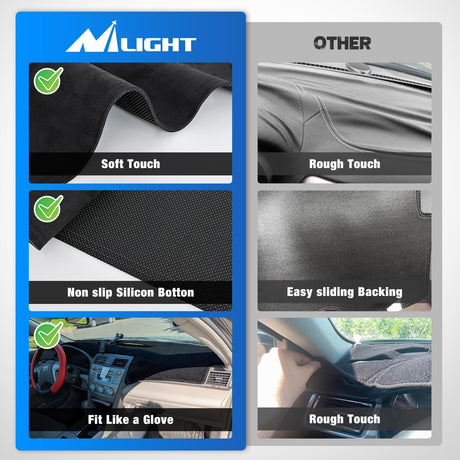 Dash Cover for Toyota Camry 2007 2008 2009 2010 2011, Custom Fit Suede Dashboard Mat Non‑Slip Sunshade Glare Protector Interior Accessories Black