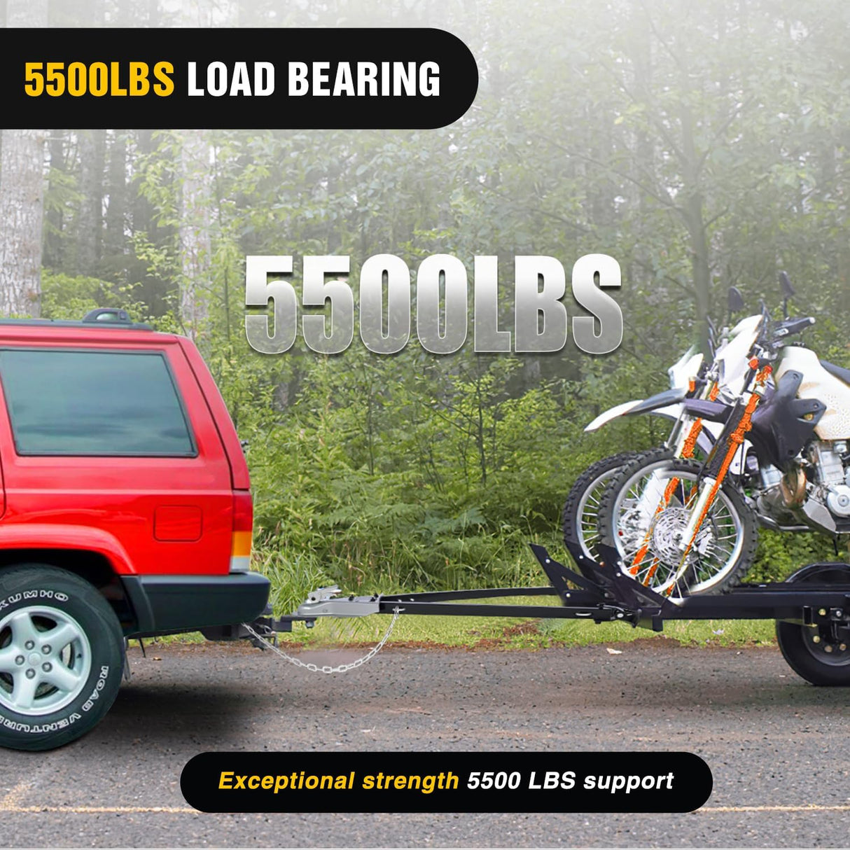 Tow Bar with Safety Chains, Coupler Fits 2-Inch Hitch Ball, 5500 lbs Towing Capacity, 41-in Opening Width, Bumper-Mounted Universal Towing Bar for RV, Car, Trailer, Truck, Alloy Steel
