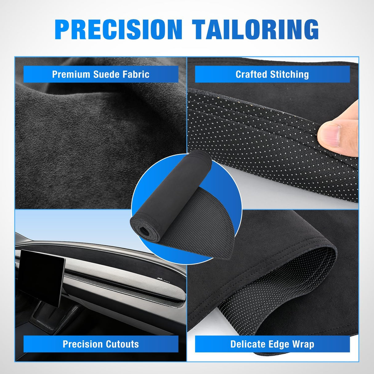 Dash Cover for Model 3 Highland 2024-2026, Custom Fit Suede Mat | Non-Slip Backing, Reduce Sun Glare and Protect the Dashboard from UV Exposure