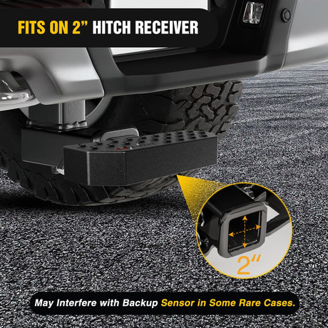 Hitch Step with 2 Inch Hitch Receiver Rear Bumper Guard Protector 11.9 Inch with 5/8 Inch Hitch Pin Clip Upgraded Textured Black Anti Slip Hitch Step Bar for Pickup Truck Car SUV