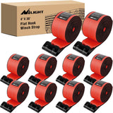 Truck Straps 4 Inch x 30' Heavy Duty Tie Down with Flat Hooks | 16800LBS Break Strength & 5400LBS WLL for Flatbed Trailer Cargo Control Recovery Tree Saver 10 Pack Red