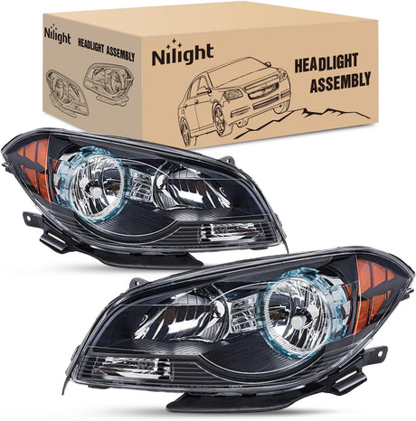 Headlight Assembly Compatible with 2008 2009 2010 2011 2012 Chevy Malibu 4 Door Halogen Factory Headlamp Black Housing Amber Reflector Headlamp Passenger and Driver Side