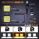 LED Pod Lights with Amber DRL 4 Inch 60 W Square 6487 LM Super Spot Light w/ 16 AWG Wiring Harness Kit for Auxiliary Offroad Driving LED Work Lights for Truck UTV ATV SUV 4x4 Jeep