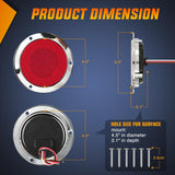 Trailer Tail Lights 2PCS 4Inch Round 32LED Red Halo Chrome | Plated Frame Grommet IP67 Waterproof Marker Clearance Stop Brake Turn Running Taillights for Trailer Truck Pickup Camper RV