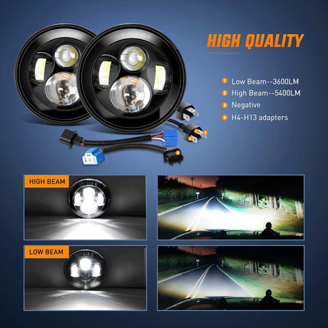 1997-2018 Wrangler JK Unlimited JKU TJ CJ Rubicon 7 Inch Round Cree Headlight and 4 Inch Fog Lights 4Pcs Nilight