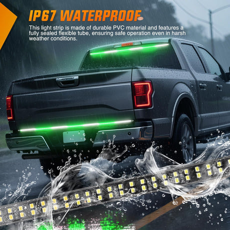 60 Inch Truck Tailgate Strobe Light Strip Tail Emergency Bar Rear Window Warning Lamp Ultra-Bright Double Row 360 LED for Pickup Trailers Construction Vehicles Car SUV, Green White