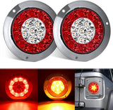 Trailer Tail Lights 2PCS 4Inch Round 16LED Red Amber Chrome | Frame Marker Clearance Stop Brake Turn Signal Running Taillights IP67 Waterproof for Trailer Truck Pickup Camper RV