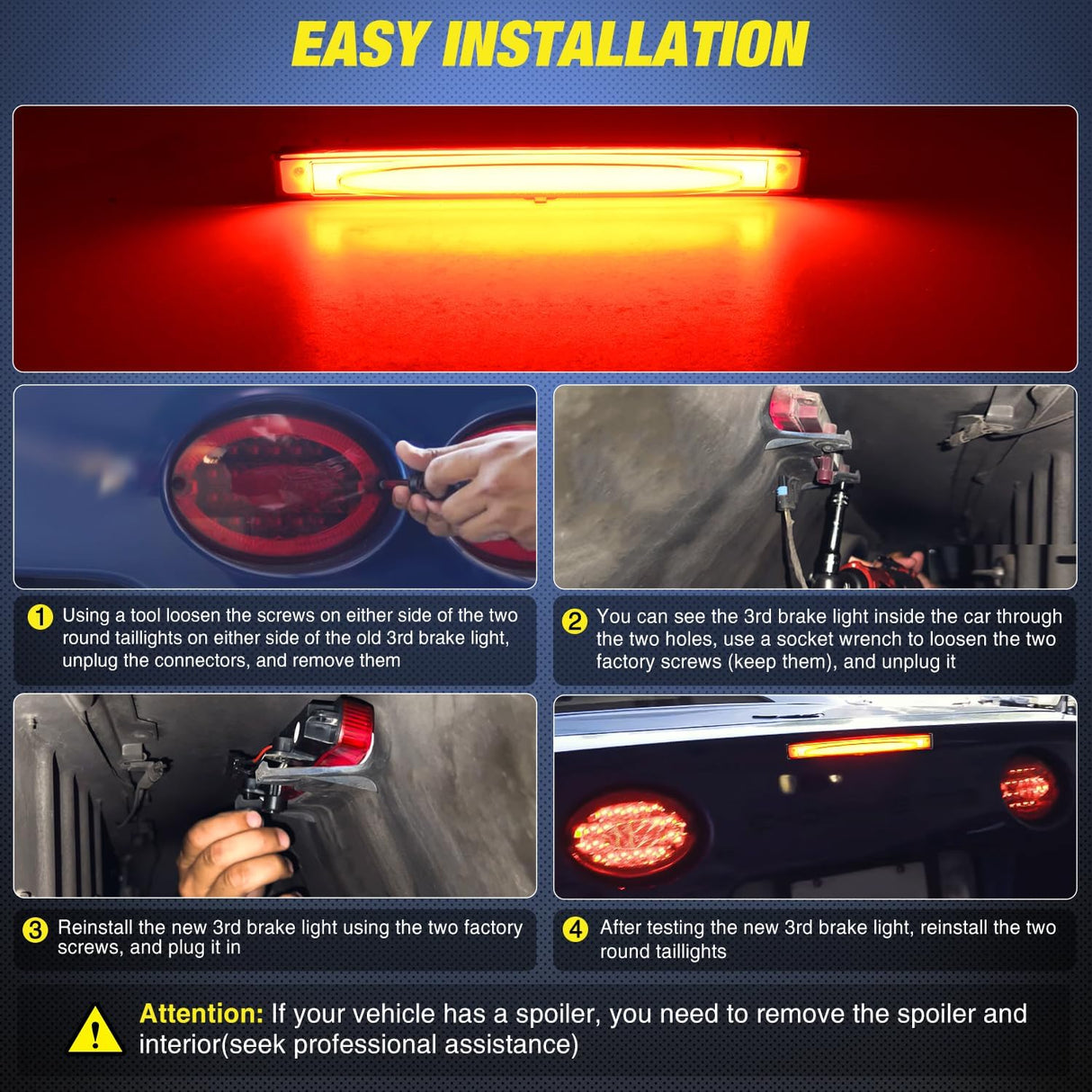Third Brake Light for Chevy Corvette C6 2005-2013, Smoked Lens | for Chevy Corvette C6 2005 2006 2007 2008 2009 2010 2011 2012 2013, High Mount 3rd Stop Car Rear Center Cab LED Lamp