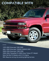 LED DRL Headlight Assembly for 1999 2000 2001 2002 Chevy Silverado 1500 1500HD 2500 2500HD 3500 Chevrolet Tahoe Suburban Replacement Headlamp Smoked Lens Black Housing Amber Bumper Lights Set