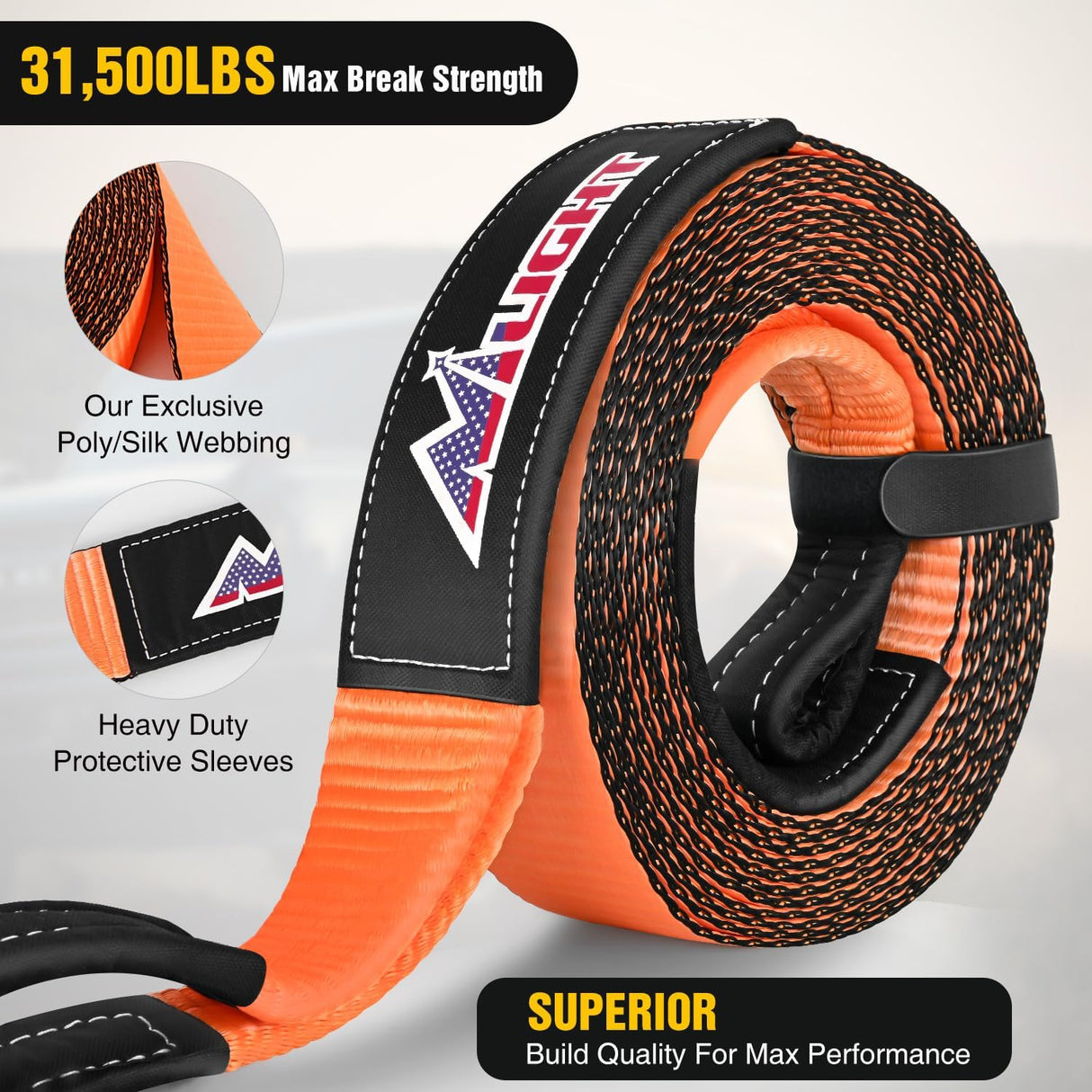 3 Inch x 30 Inch Recovery Tow Strap Kit with 2Pcs 3/4 Inch Anti-Theft D-Ring Shackles and Storage Bag Heavy Duty Off Road Emergency Tow Rope for Car Truck SUV ATV (MBS 31500LBS)