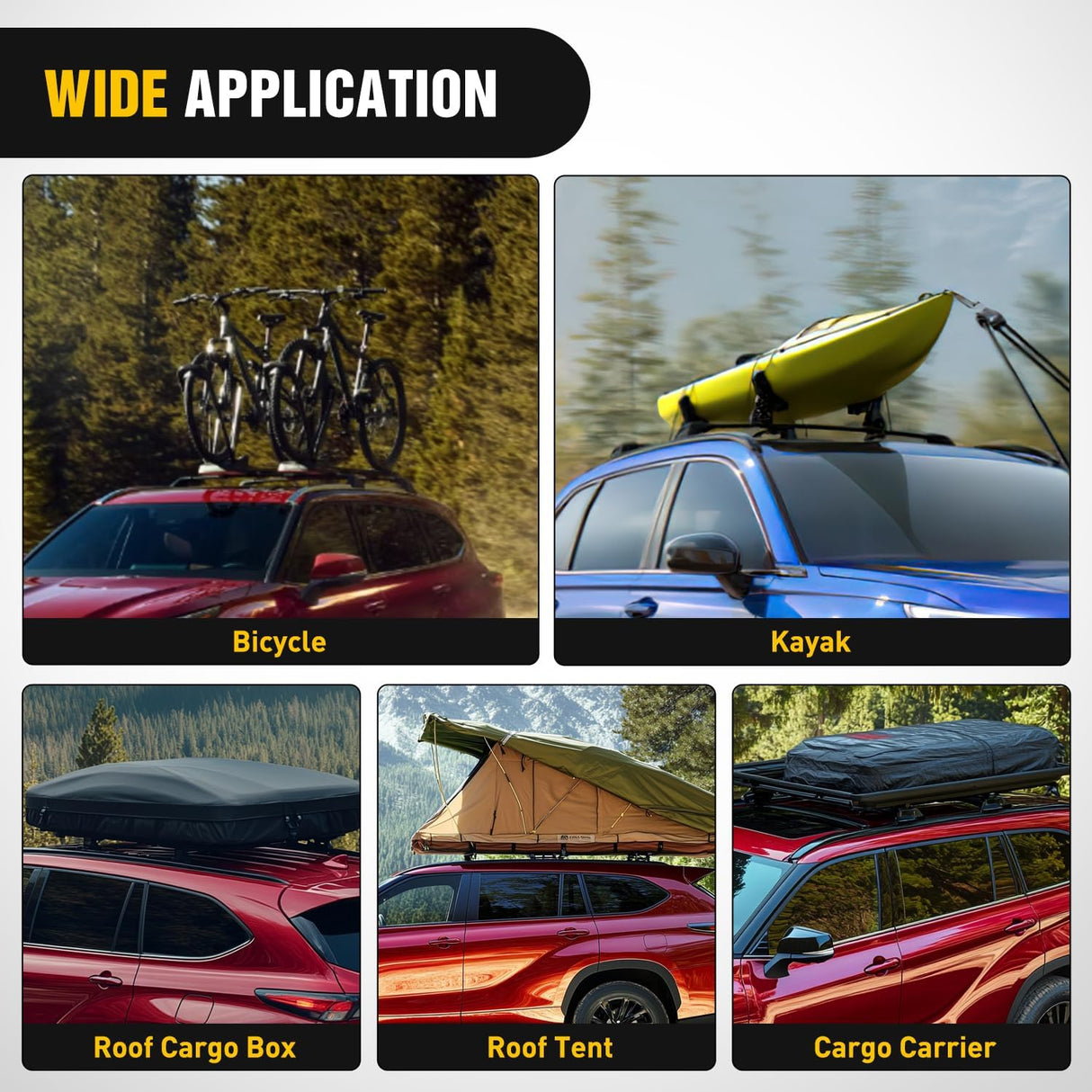 Roof Rack Cross Bars Compatible with Toyota Highlander 2020 21 22 23 24 2025 with Side Rails, Adjustable Aluminum Less Wind Noise Car Crossbars for Cargo Carrier Luggage Kayak Tent SnowboardX