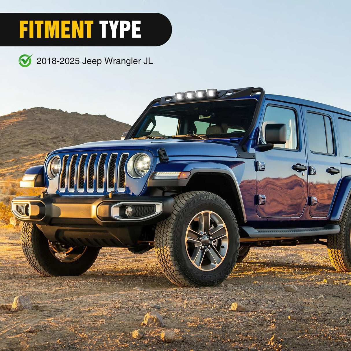 Windshield Frame Cover with 4 x LED Lights Insert Roof Sun Visor Cowl Body Armor Compatible with 2018-2026 Jeep Wrangler JL JLU & Gladiator JT (Excluding JL 4xe & JT Mojave)
