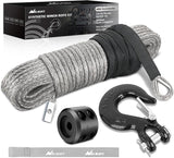 Synthetic Winch Rope Kit 3/16 Inch x 50 Feet - 6000 lbs Cable Line With Protective Sleeve, 13500 lbs Hook, Stopper for 4WD Off Road Vehicle UTV ATV SUV Truck, Grey