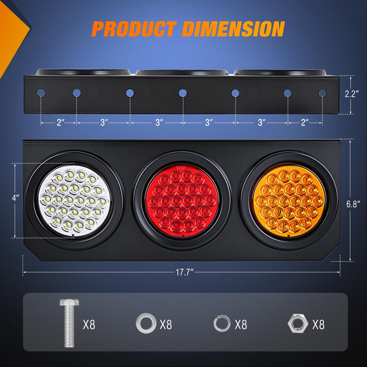 Triple Tail Lights 2PCS 72LED Stop Brake Turn Reverse | Running Backup Lights with Iron Bracket Base IP67 Waterproof Fits Truck Trailer Camper Van RV Caravan