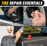 Car Emergency Kit with Jumper Cable Air Compressor Tire Repair Essential Tools First Aid Alligator Connector Electrical Kit for Travel Camping Outdoor Cars Truck SUV RV