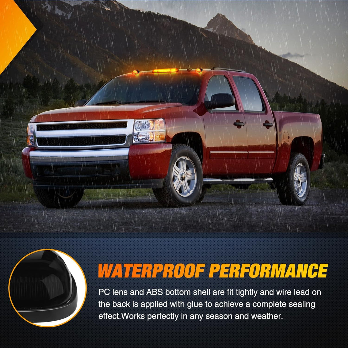 LED Cab Marker Lights 3 PCS Roof Running Light LED Smoke Lens Amber Cab Clearance Light Compatible with 2002-2007 Chevy Silverado GMC Sierra 1500 1500HD 2500 2500HD 3500