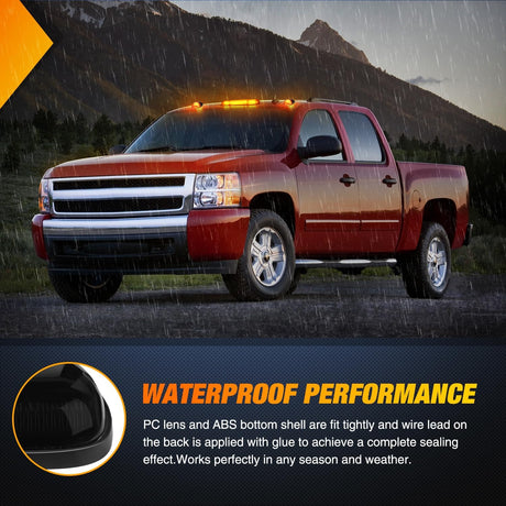 LED Cab Marker Lights 3 PCS Roof Running Light LED Smoke Lens Amber Cab Clearance Light Compatible with 2002-2007 Chevy Silverado GMC Sierra 1500 1500HD 2500 2500HD 3500