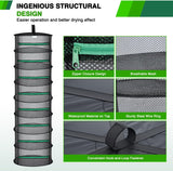 8 Layer Herb Drying Rack Hanging Mesh Net Foldable Plant Drying Racks 24 Inch w Green Zipper Pruning Shears Hook Dryer Hanging Rack for Herbs Seed Bud Fruit Clothes Grow Tent Closets Garden Outdoor