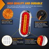 Trailer Tail Lights 2PCS 6Inch Oval 23LED Red Amber Chrome | Frame Marker Clearance Stop Brake Turn Signal Running Taillights IP67 Waterproof for Trailer Truck Pickup Camper RV
