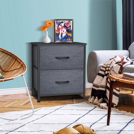 Dressers Dresser for Bedroom Storage Tower with 2 Drawers Fabric Bins Sturdy Metal Frame Wood Top Small Organizer Unit for Guest Room, Closet, Living Room, Hallway, Home Furniture, Office, Dark Gray