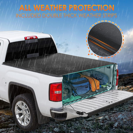 Truck Bed Tonneau Cover Soft Tri-fold Compatible with 1999-2006 Chevy Silverado/GMC Sierra 1500 2500 HD 3500 HD-6.6ft