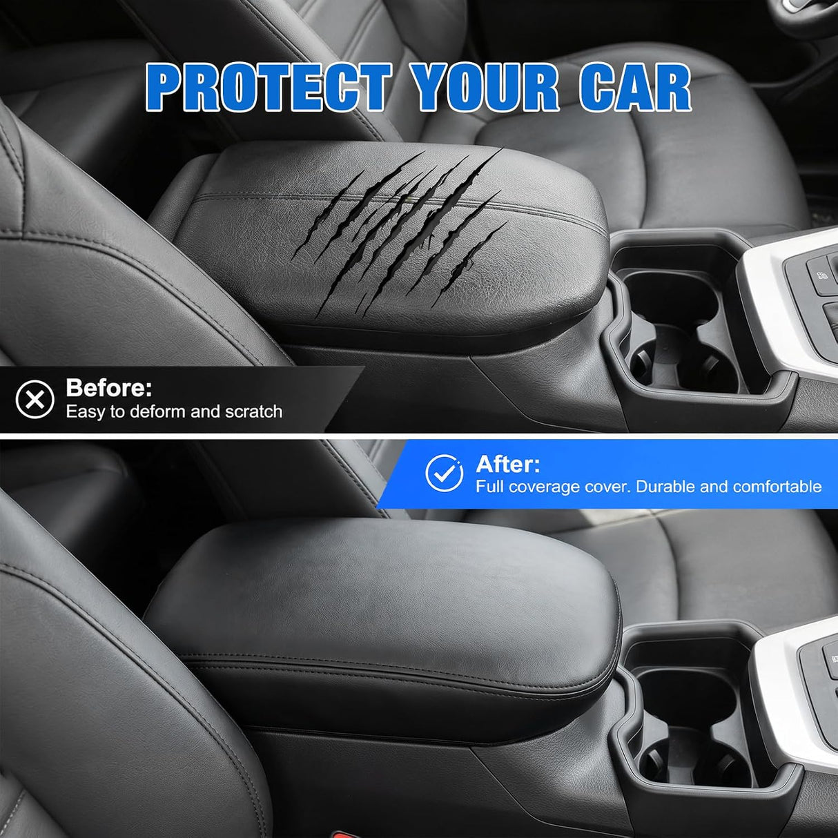 Center Console Cover Fit for Toyota RAV4 2019-2025 Armrest Cushion | Nappa Leather Armrest Cover for Toyota Accessories Waterproof Middle Center Console Pad Anti-Scratch Armrest Box Cover, Black