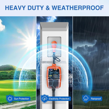 50 to 30 Amp RV Surge Protector Power Adapter 4200 Joules Voltage Monitor 14-50P to TT-30R Converter 125V/3750W Waterproof Circuit Analyzer with Extension Cord for Camper Travel Trailer