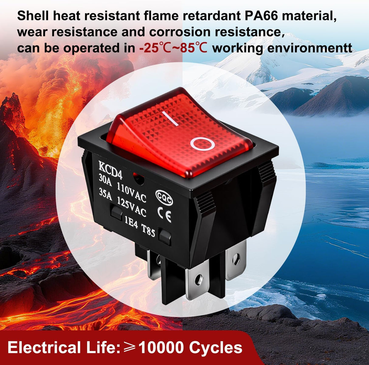 3PCS DPST Rocker Switches 12V 30A/110V 35A/125VAC Red Lighted 4 Pin 2 Position ON Off Toggle Switch KCD4 for Car Automotive Truck Boat Marine Off-Road Vehicle
