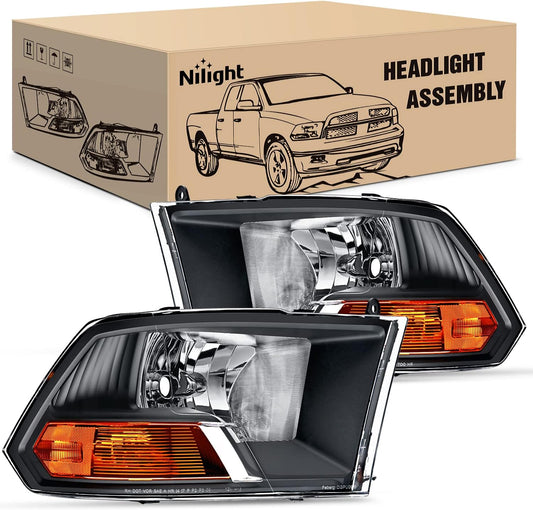 2009-2012 Dodge Ram 1500 2500 3500 Headlights Assembly Dual Beam Black Case Nilight