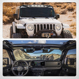 Front Windshield Frame Cover Roof Sun Visor Cowl Body Armor with 4 x LED Lights Compatible with 2007-2018 Jeep Wrangler JK JKU Unlimited, Windscreen Rack Protector Stand