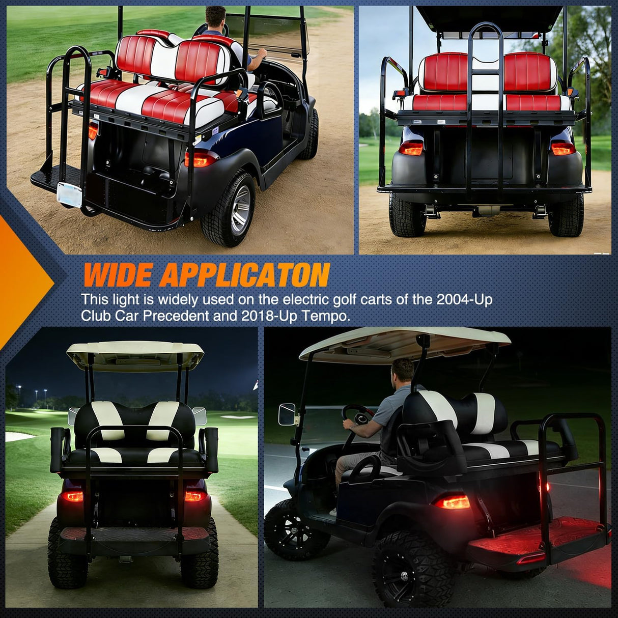 Golf Cart LED Taillight 2PCS 12V Stop Brake Turn Signals Club Car | High Brightness Waterproof Plug and Play Easy Installation for 2004-Up Club Car Precedent and 2018-Up Tempo Electric Carts