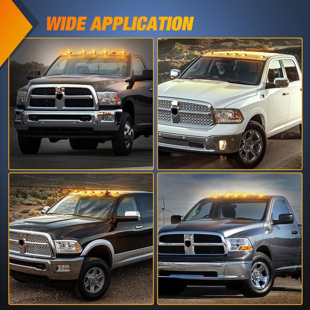LED Cab Marker Lights 5 PCS 24 LED Smoke Lens Amber Clearance Roof Running Light Compatible with 2003-2018 Dodge Ram 1500 2500 3500 Pickup Trucks