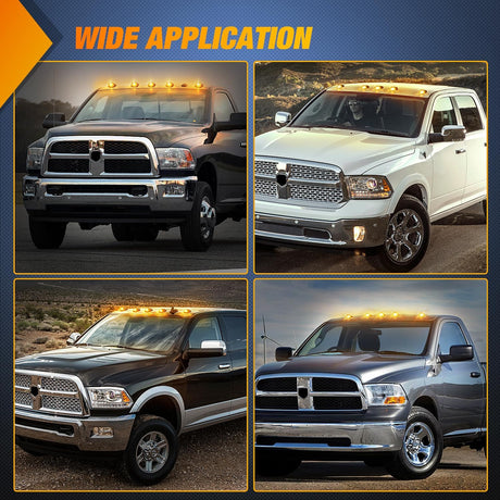 LED Cab Marker Lights 5 PCS 24 LED Smoke Lens Amber Clearance Roof Running Light Compatible with 2003-2018 Dodge Ram 1500 2500 3500 Pickup Trucks