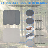 Car Seat Cushion Grey Leather Breathable Mesh Splicing Cushion Memory Foam Suitable for Daily Life Driving Relieves Sciatica and Tialbone Pain Improves Drive Visibility
