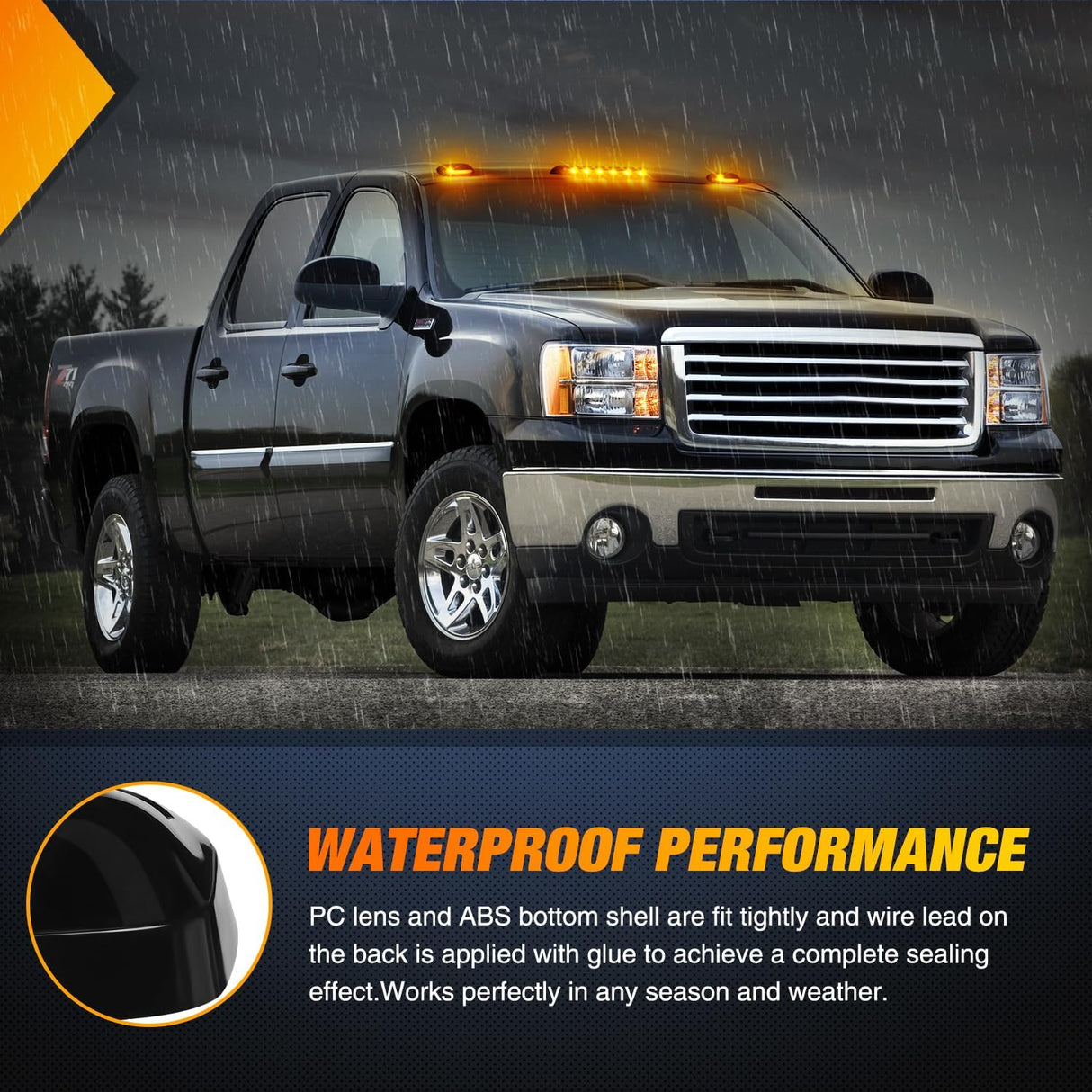 LED Cab Marker Lights 3 PCS Smoke Lens Amber Clearance Roof Running Light Compatible with 2007-2014 Silverado Sierra 1500 2500 3500 2500HD 3500HD